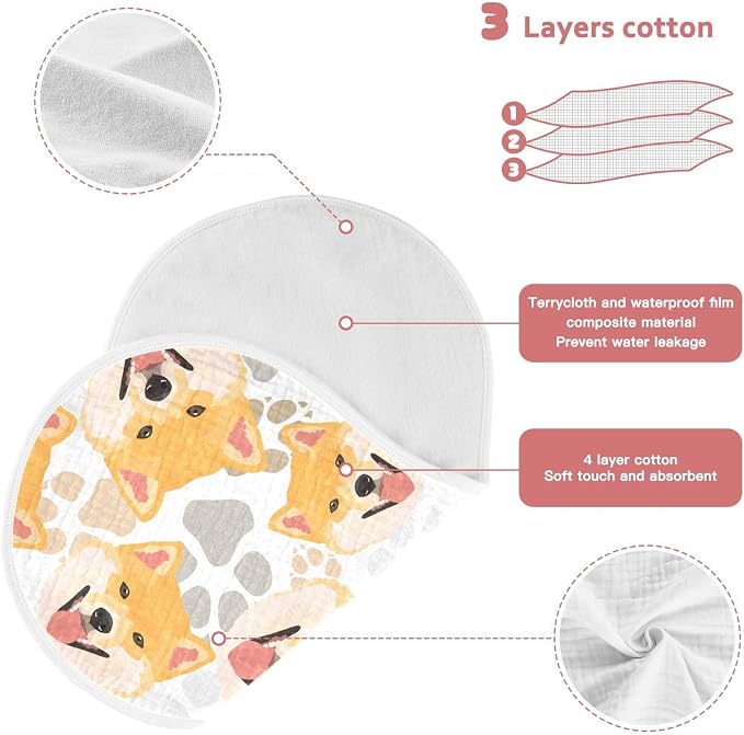 Muslin Burp Cloths for Baby Boys and Girls - 1-Pack Ultra Absorbent Shiba Inu Dog Muslin Washcloths, Newborn Towel, Milk Spit Up Rags, Burp Cloth Bib for Unisex, 22 x 11 Inch