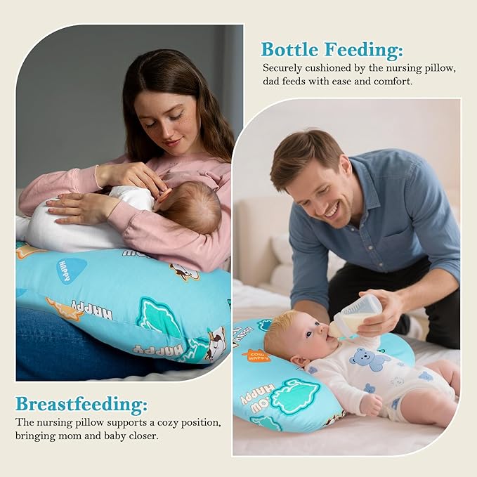 Nursing Pillow & Breastfeeding Pillow ??Ergonomic C-Shape for Breastfeeding & Bottle Feeding, Standard Size Breathable with Washable Cover, Hypoallergenic,Tummy Time & Sitting Support ( 0-12Months)