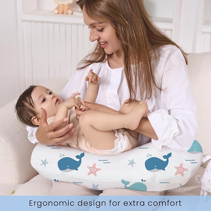 Plushii Nursing Pillow for Breastfeeding, Soft and Supportive Breastfeeding Pillow for Mom and Baby, Cute Feeding Pillow with Removable Cover for 0??2 Months, Whale