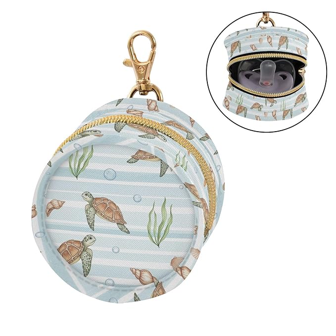 Turtles Seashells Stripe Pattern Pacifier Holder Case for Diaper Bag Portable Travel Pacifier Storage Case with Clip Newborn Baby Pouch for Baby Girls Boys Purse Outdoor