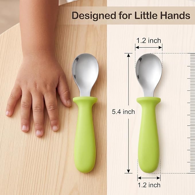 Pimoys 6-Pack Baby Spoons Toddler Utensils, 18/8 Stainless Steel Self-Feeding Spoons for Kids, Dishwasher Safe Flatware Set for Holiday Birthday Gifts