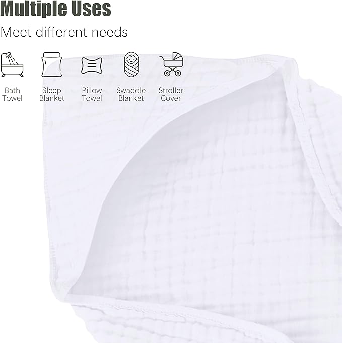 Spotted Play 2 Pack Hooded Baby Towels - 100% Muslin Cotton for Newborns, Infants, Toddlers - Large 32x32Inch Size - Highly Absorbent and Essential for Newborn Care, White and Honey