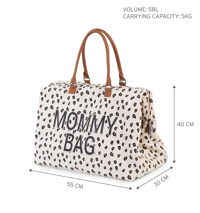 Childhome The Original Mommy Baby Travel Bag, Large Baby Diaper Bag, Hospital Bag, Tote Bag, Pregnancy Must Haves (Canvas Leopard)