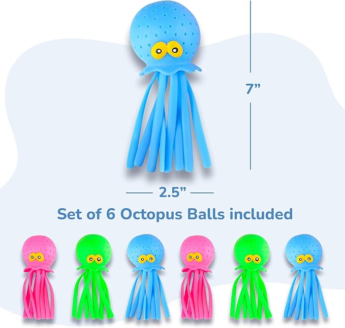 ArtCreativity Octopus Water Balls (Pack of 6), Pool Toys for Toddlers 3-5, Sensory Stress Relief Toy for Kids, Beach Water Toys & Swimming Toy for Toddlers, Cute Goodie Bag Fillers for Boys & Girls