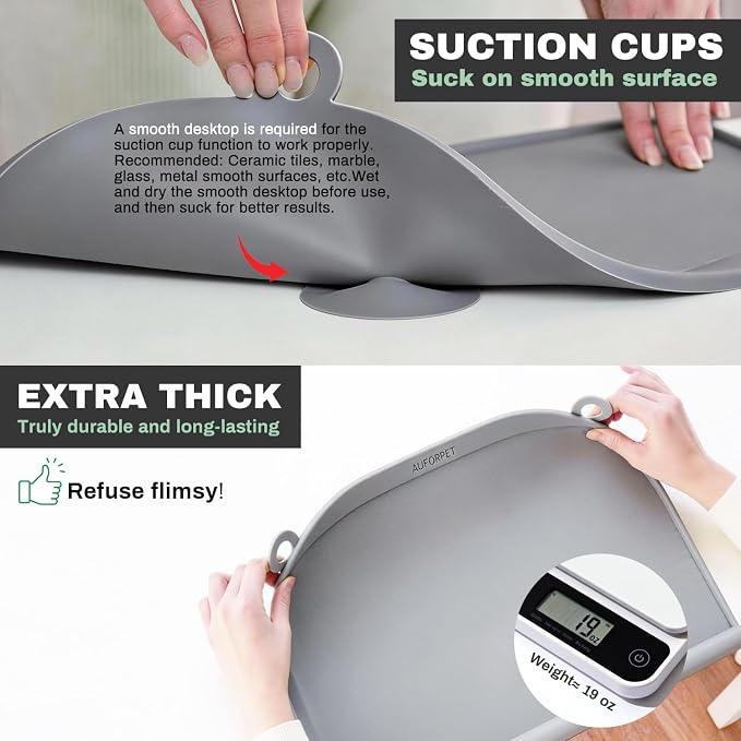 Large Silicone Suction Table Mat, 17" x 12" Thick Placemat with Edge-Bumper, Raised Edge Leakproof, Non-Slip for Kids Toddler Baby Essentials Dinning, Restaurant Eating, Plates, Art, Craft & Painting