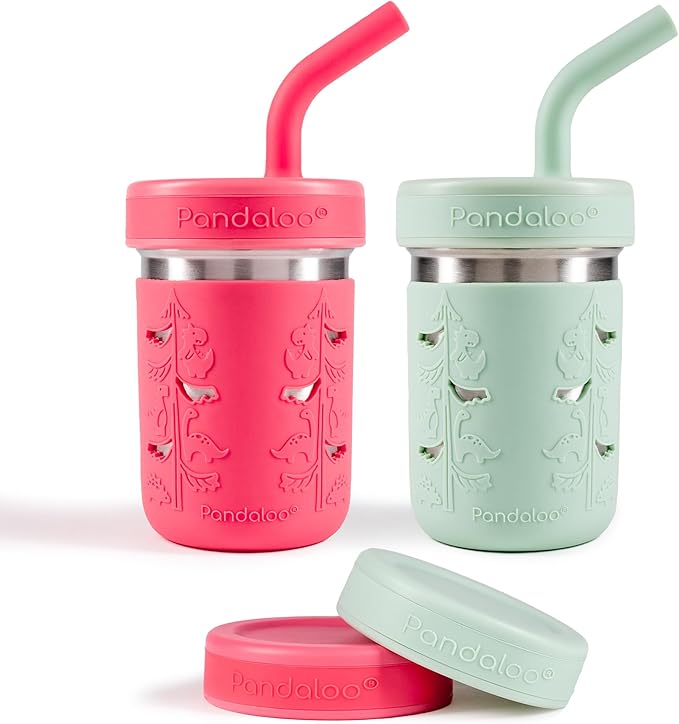 Pandaloo® Smoothie Cups for Kids - Stainless Steel Toddler Tumbler with Straw, Sippy Cup for Smoothies - BPA-Free, Toddler Snack Cups, 10 oz