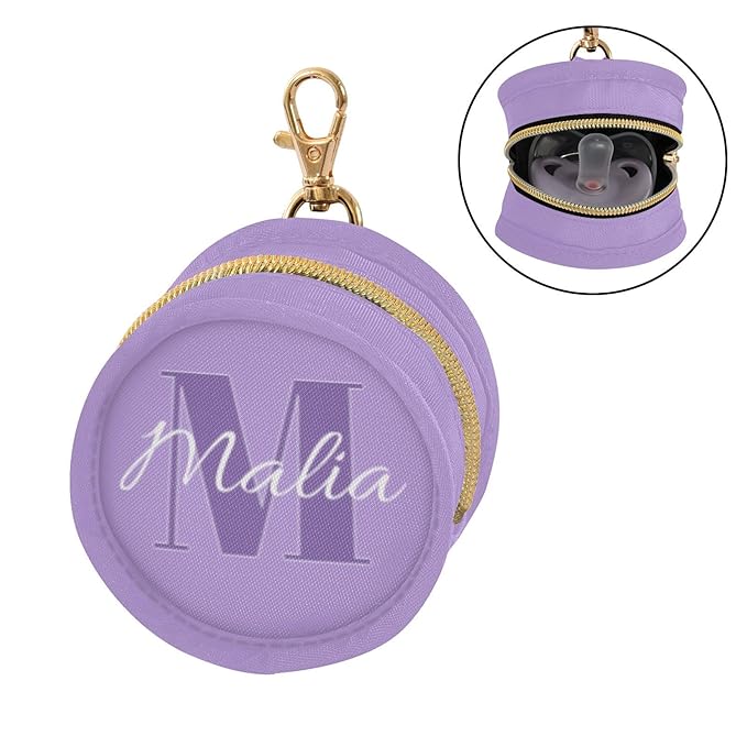 Custom Purple Pacifier Holder Case for Diaper Bag Personalized Portable Travel Pacifier Storage Case with Clip Newborn Baby Pouch for Baby Boys Girls Purse Outdoor