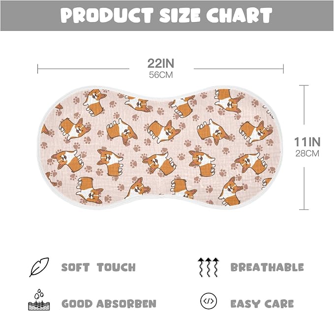 vvfelixl Burp Cloths Cartoon Corgis for Baby Boy Girls Baby Washcloths Burp Rags 1 Pack Flesh-Colored