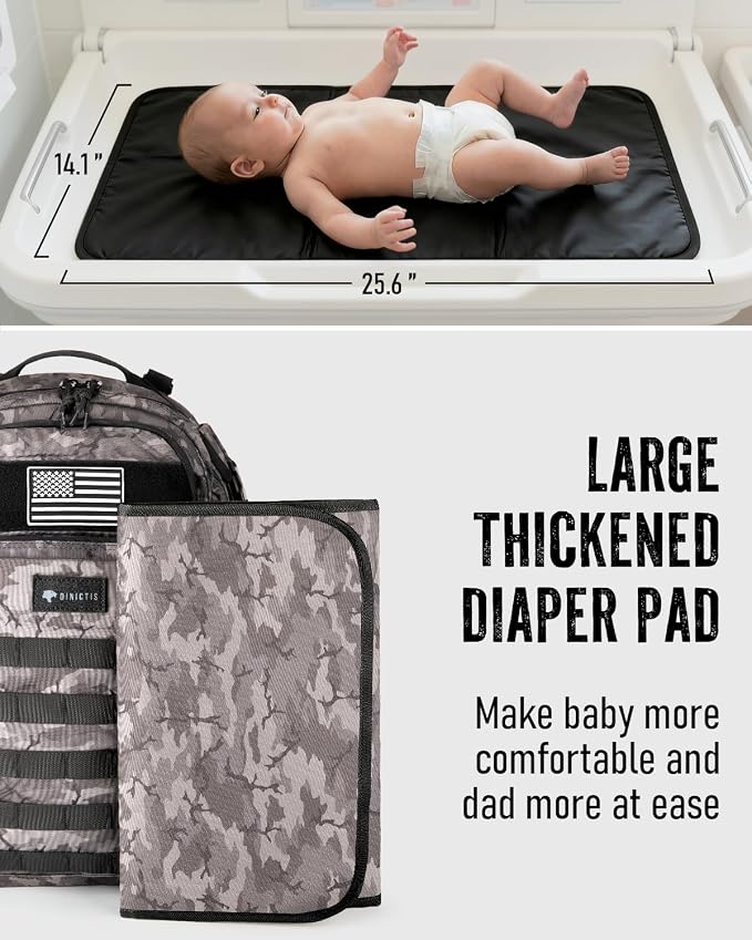 Dinictis Dad Diaper Bag, Mens Diaper Bag Backpack with Diaper Changing Mat, Military Diaper Backpack with Molle Webbing, Waterproof Pouch, Baby Wipes pocket, Insulated Bottle Pockets- Black Camo