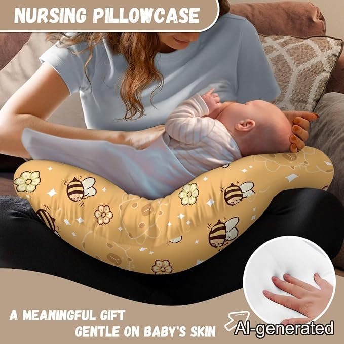 Bee Capybara Nursing Pillow Covers for Baby Girl, Soft Removable Covers Breathable for Breastfeeding Pillows, Nursing Pillow Cases Fit Standard Nursing Pillows