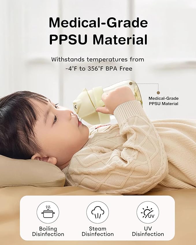 Dr.isla PPSU Weighted Straw Training Cup for 6-12 Months Babies, Spill Proof Transition Sippy Cup for Bottle Weaning, Dual Lids 8oz,Yellow