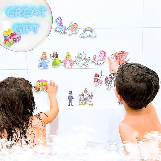 Foam Bath Toys with Storage Bag | Baby Bath Stickers | Shower Toys | Bathtub Toys | Bath Wall Toy | Princess Fairy Tail Foam