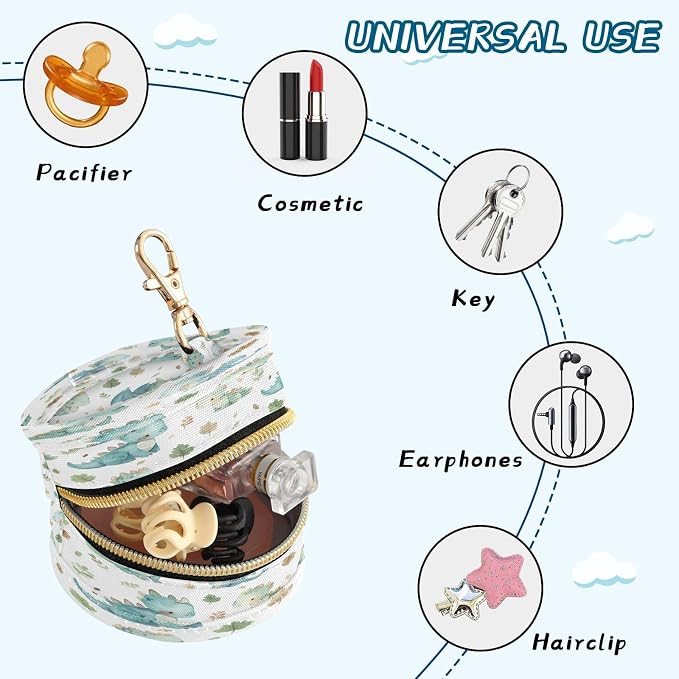 Cute Dragons Pacifier Holder Case with Clip Portable Small Travel Pacifier Pouch for Mom Bag Zipper Coin Purse Pendant