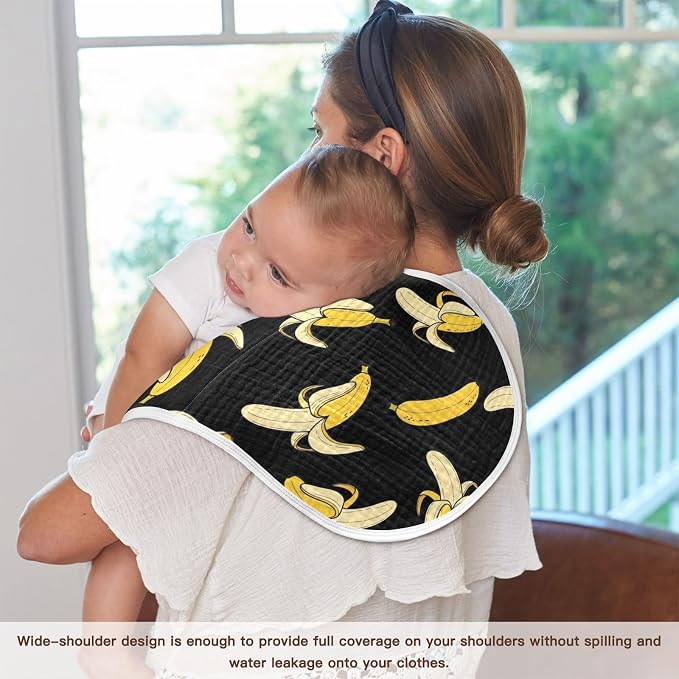 4 Pack Muslin Burp Cloths Cartoon Banana Black Print Cotton Baby Burp Cloths Absorbent Soft Burping Cloth Washcloths for Newborn Babies 22x11 Inch