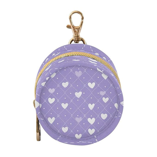 Pacifier Holder with Clip Pacifier Case for Diaper Bag Round Baby Pacifier Pouch Box Bag Portable Diamond Grid Purple Hearts