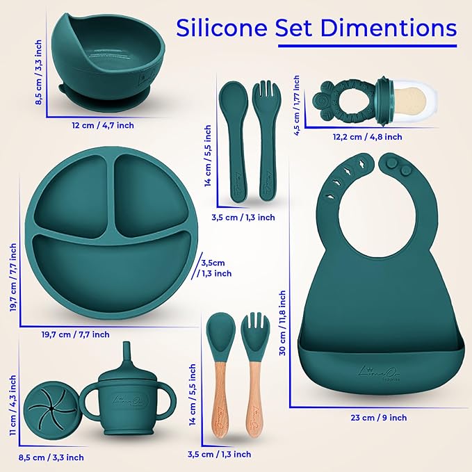 Silicone Baby Feeding Set, 10 Pcs Baby Led Weaning Supplies | BPA-Free Baby Dishes with Toddler Plates and Bowls Set, Silicone Bib, Suction Cup, Baby Spoons & Forks | Empower Independence ??Green