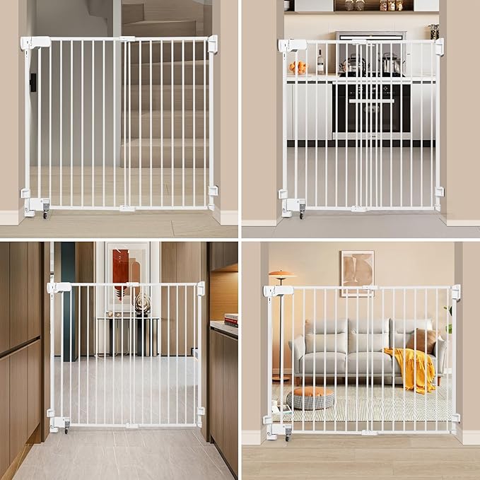 SHYUJAJIE No Bottom Bar Baby Gate, 51.18 inch Tall Cat Pet Gate for Doorway, Adjustable 27.5in- 43 in Dog Gate with Large Walk Thru Door (White, 51.18inch)