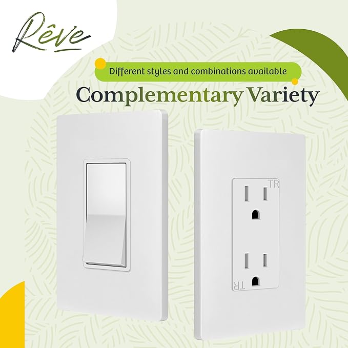 TG Screwless Decorator Wall Plate Child Safe Outlet Cover, Mid-Size 1-Gang 4.88" H x 3.11" L, Unbreakable Polycarbonate Thermoplastic, UL Listed, Glossy, White (20 Pack)