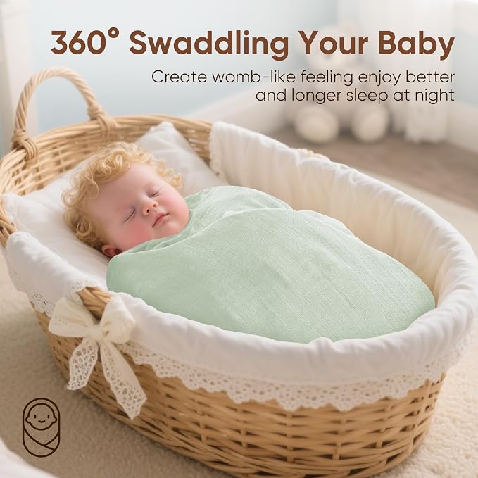 MIGIOL swaddles for Newborns Muslin Swaddle Blankets Baby Essentials for Newborn 47 X 47inches 3 Packs Receiving Blankets (Blue and Green 3 Pieces)
