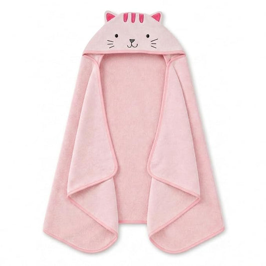 Delta Children Kids Hooded Bath Towel with Pockets - Super Soft and Absorbent- Great Gift for Boys and Girls, Pink Cat