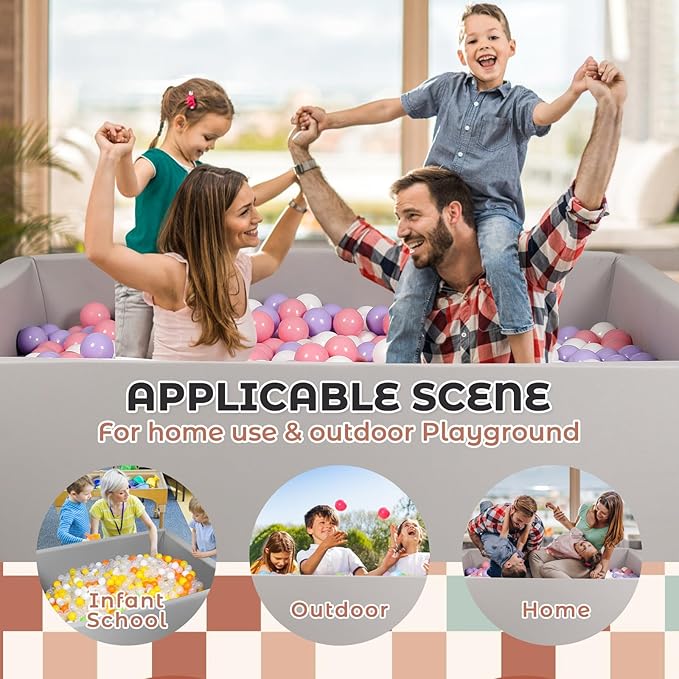 Large Size Soft Foam Ball Pit 47 x 35 x 14 Inch Rectangular, 2.7 Inch Wall Thickness Small Indoor and Outdoor Playground, Ideal Gift for Children (Balls Not Included), Gray