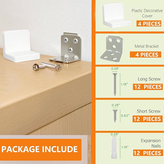 Furniture Anchors 4 Pack,Aesthetic & Invisible Once Installed,Secure 600 lbs Bookcase Dresser to Wall,Anti-Tip Furniture Safety Anchor to Childproof and Babyproof Your Home (White)