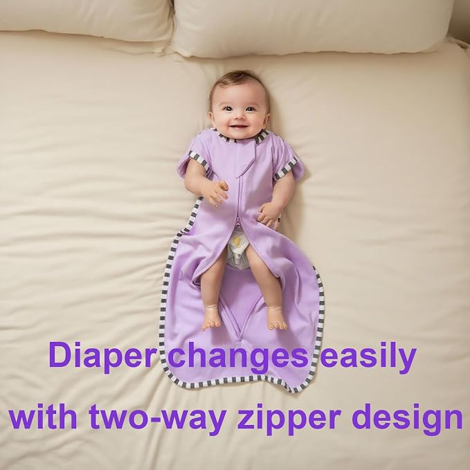 Transitional Baby Sleep Sack 2-Pack, 100% Cotton Newborn Wearable Blanket, Arms Up Design with 2-Way Zipper, Breathable Swaddle for Infants Boys Girls (Purple + Tan, Small 0-3 Months)