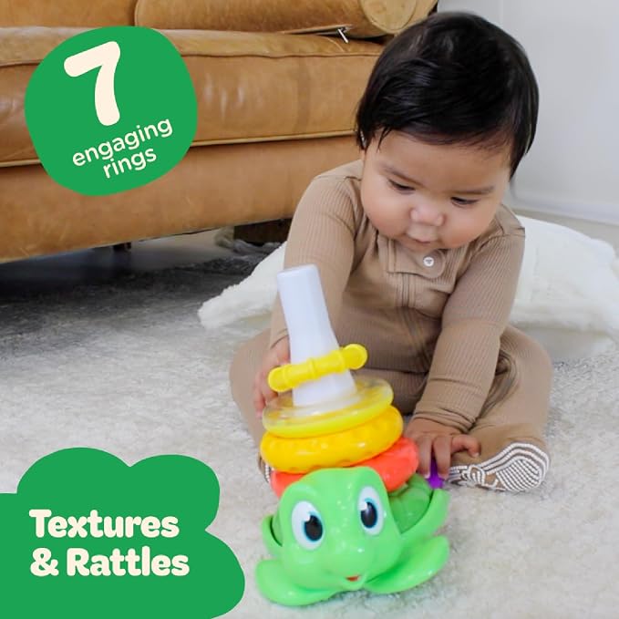 Move2Play Stacking Toy, Includes 7 Unique Rings, Montessori Development, Baby Toy, Gift for 1 Year Old Boys & Girls, Ages 0-6+, 9, 10, 12, 18+ Months (Turtle Stacker)