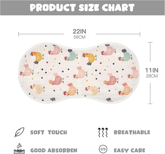 vvfelixl Muslin Burp Cloths Happy Pastel Chickens Baby Washcloths for Baby Girl Boys 2 Pack
