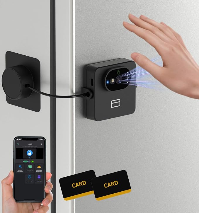 Anweller F8 Smart Refrigerator Lock, Child Proof Baby Safety Fridge Locks for Kids, Palm Vein RFID Bluetooth Biometric Cable Door Lock for Freezer, Cabinets, Drawers, Window, Toilet