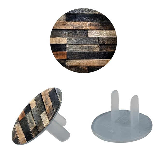 Dark Grey Wooden (1) Outlet Covers Baby Proofing Safe & Secure Electric Plug Protectors | Socket Covers for Home & Office