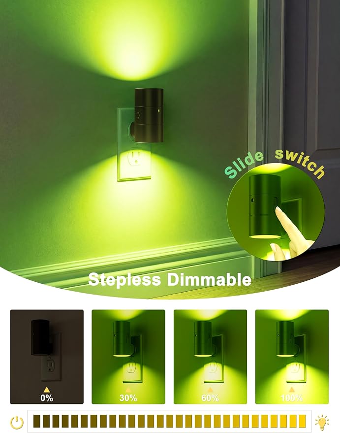 VOLISUN Led Night Light Plug into Wall, 6 RGB Night Lights with Light Sensor, Color Changing Mode, Dimmable Night Light for Christmas, Halloween, Holiday Decor, Hallway, Bedroom Black 2 Pack
