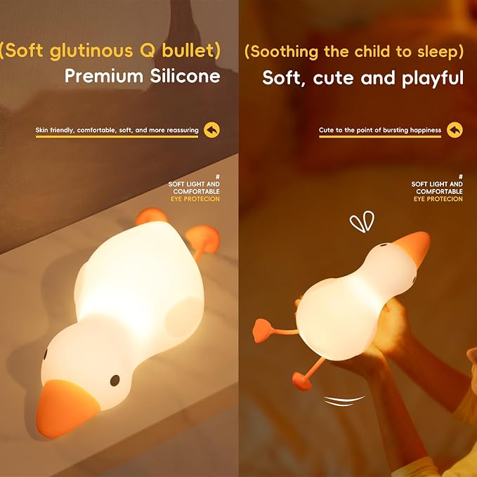 Cozy Lying Goose Night Light, Dimmable 3 Colors Night Light for Baby Nursery, Squishy Cute Light for Kids, Rechargeable Companionship Lamp for Baby, Goose Baby Items Gifts, Decor