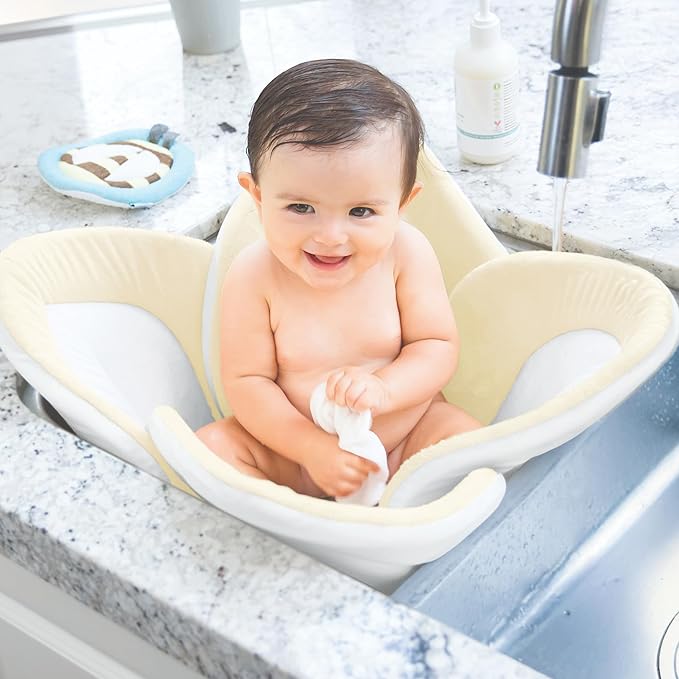 Blooming Baby ColorBloom Baby Bath Seat for Sink - Temperature-Sensing Color-Changing Fabric, Plush Lotus Bath Cushion, Fits Most Sinks, Machine Washable, Newborn Bath Support (0?? Months)