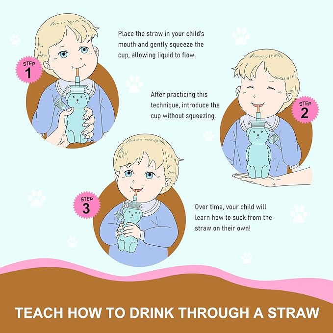 Mootikar Honey Bear Silicone Straw Cup, Babies Water Drinking Cup, 8-Ounce Therapy Sippy Bottles for Speech and Feeding Training, BPA Free & Dishwasher Safe (BROWN)