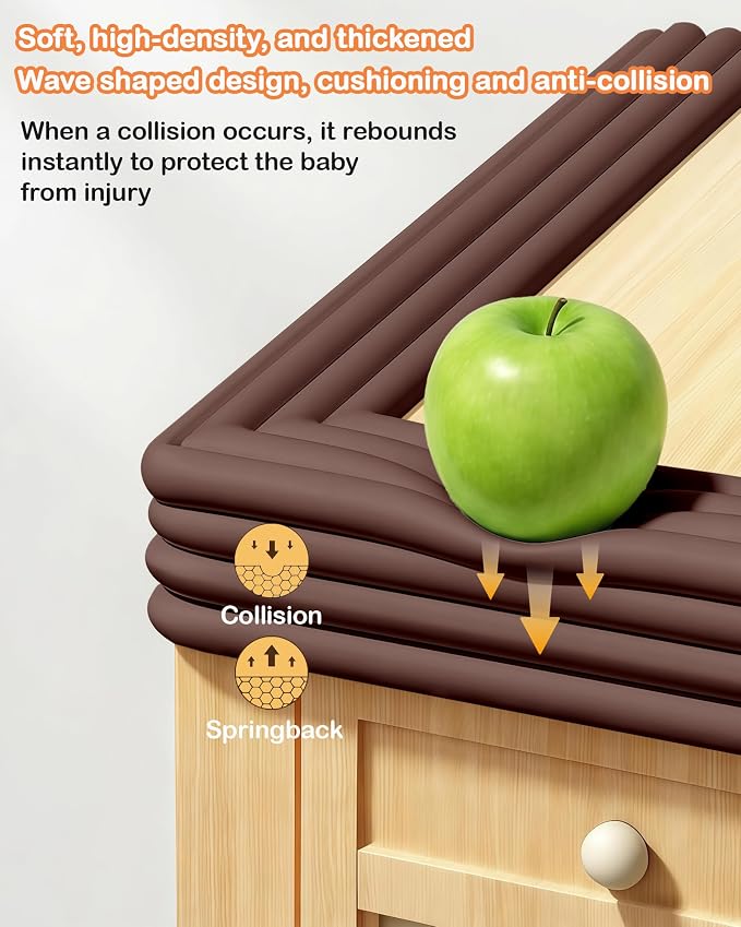 Corner Protector Baby, 16.5FT 0.32''Th W-Shape Edge Protector for Baby Proofing 3.2'' Wide Foam Fireplace Cushion Pre-Taped Safety Guard Bumper Pad for Furniture Wall Stair Door (Dark Brown)