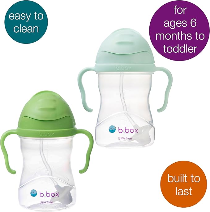 b.box Sippy Cup with Weighted Straw (2-Pack). Leak Proof, Easy Grip. BPA Free & Dishwasher Safe. Ideal for Babies 6m+ to Toddlers (pistachio + apple, 8oz)