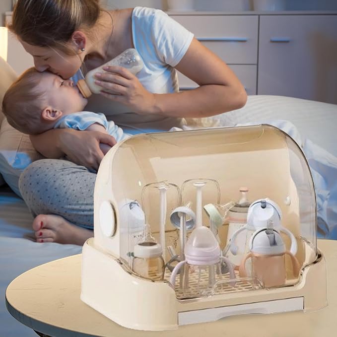 Kid Bottle Storage Box,Kid Bottle Drying Rack with Cover with Lid and Detachable Drain Tray, with 6 Drain Support Racks, for Various Daily Necessities for Kids