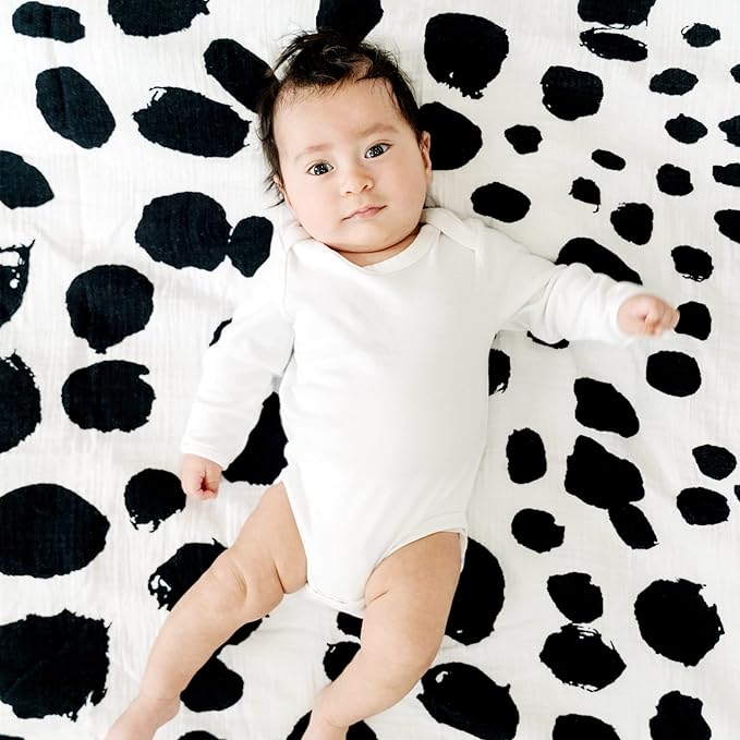 Goobie Baby Organic Muslin Swaddle Blanket, 100% Certified Organic Cotton, Ultra Soft & Breathable, Oversized 47 X 47 Inches for Easy Swaddling, Multi-Use Blanket for Nursing & More (Spotted)