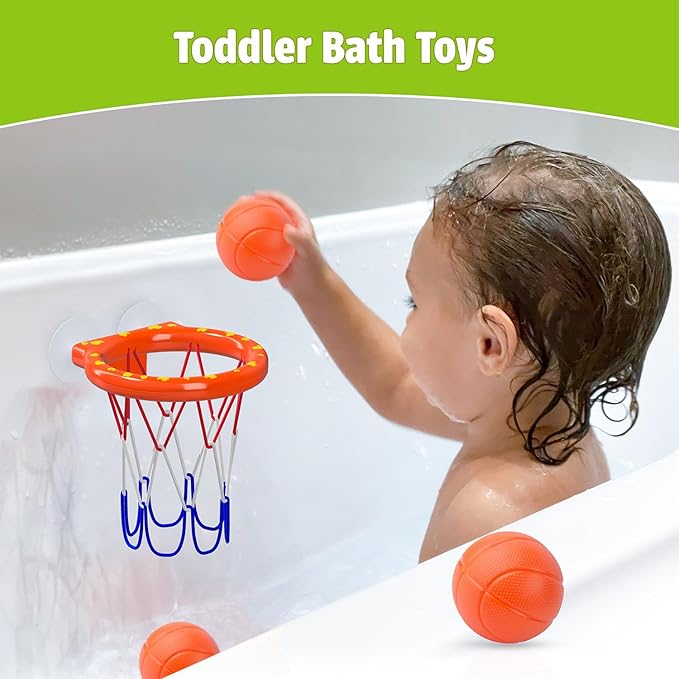 MARPPY Bath Toys - Bathtub Basketball Hoop for Kids Toddlers - Mold Free Bath Toys with Suction Cup & 3 No Hole Balls - Shower Toys and Bathtub Toys for Toddlers - Boys Girls
