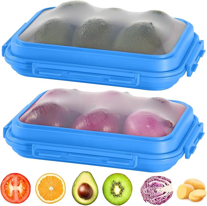 2-Piece Airtight Food Storage Containers Set ??Avocado Saver, Onion Keeper, Silicone Kitchen Organizers for Fridge, Reusable & Leak-Proof to Lock in Freshness K05-dark blue