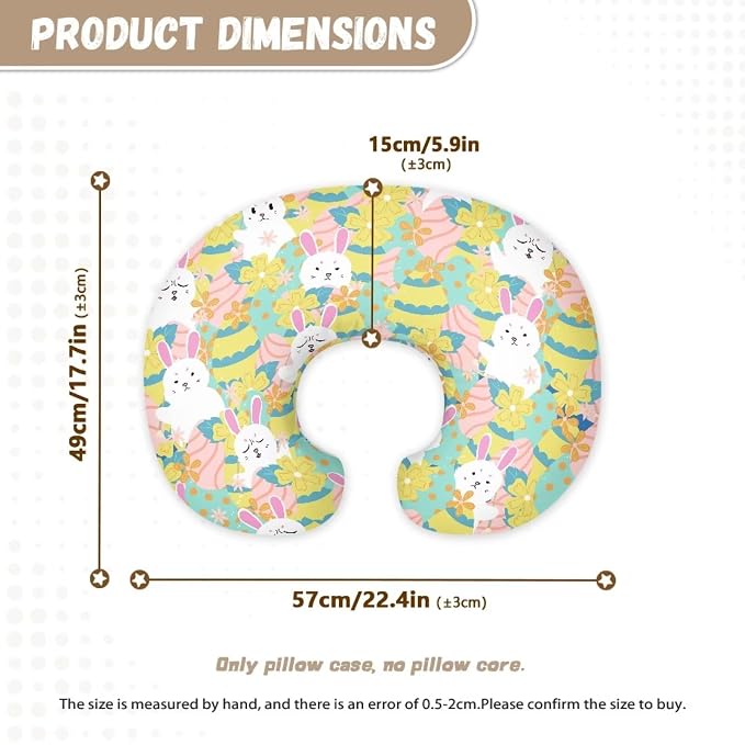 Cute Rabbit Eggs Nursing Pillow Cover, Stretchy Soft Fabric Removable Covers for Breastfeeding Pillows Safely Fits On Standard Infant Nursing Pillows