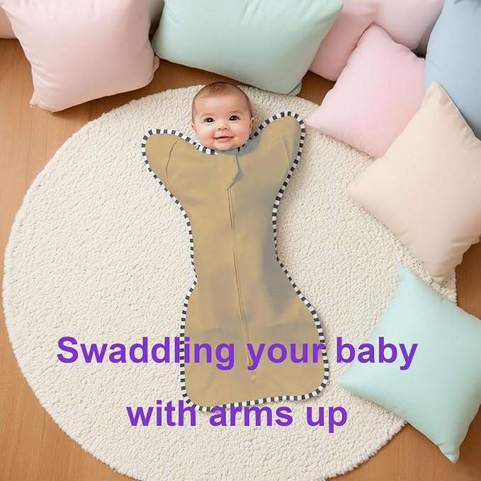 Swaddle Blanket Sack 2-Pack, 100% Cotton Baby Sleep Sack, Arms Up Design with 2-Way Zipper, Breathable Newborn Swaddle for Boys Girls (Light Green + Tan, Medium 3-6 Months)