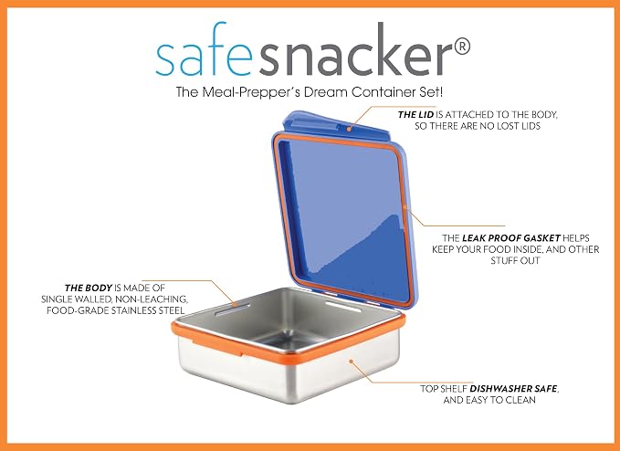 New Wave Enviro Safe Snacker, Stainless Steel Food Container, BPA Free, Stackable and Cabinet Friendly, Blue, Large Size, 23oz. Capacity