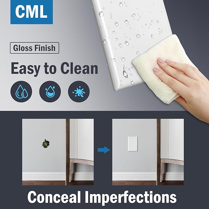 CML Oversized Blank Wall Plate, 6 Pack Jumbo Blank Outlet Covers, 1-Gang No Device Switch Plates, Over-Size 3.5??x 5.5?? Impact Resistant, Gloss White, ETL Listed