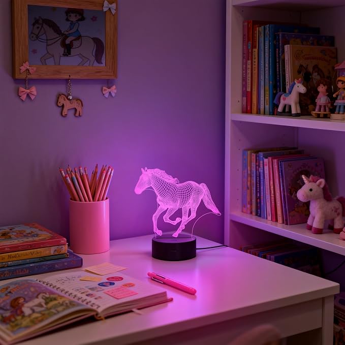 Attivolife Horse Night Light for Kids, 3D Illusion Optical LED Lamp with Remote Control +16 Color Changing, Animal Room Decor Bedside Lamp, Unique Birthday Gifts for Horse Lovers Girls Women