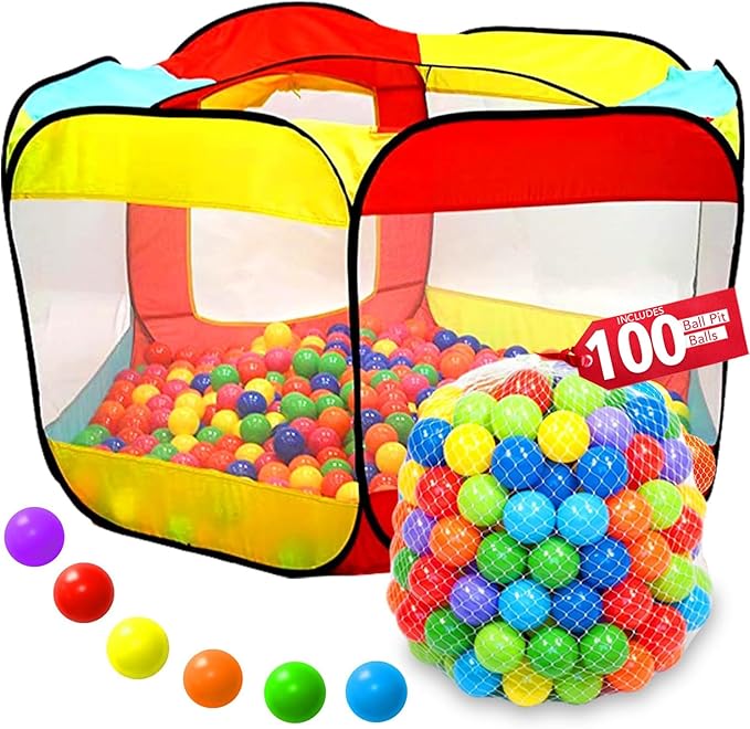 Kids Play Tent with 100 Balls ??Extra Large 56?³x50??Pop-Up Ball Pit ??Indoor/Outdoor Playhouse with Mesh Windows & Carry Bag