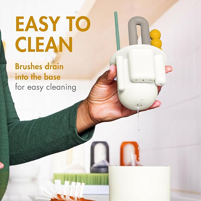Boon Mod Baby Bottle Brushes - Includes Bottle Cleaner Brush, Straw Cleaner Brush, Nipple Brush and Detail Brush for Baby Bottles - Baby Bottle and Straw Brush Cleaning Set - Deco - 4 Count