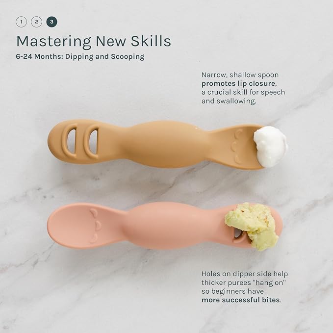 Yeah Baby Goods All You-Tensil, 2 Pack – Silicone Baby Led Weaning Spoon & Dipper - Self-Feeding Spoon Designed by Feeding Specialist to Support Development, 4+ Months Baby Utensils, (Coconut Cream)