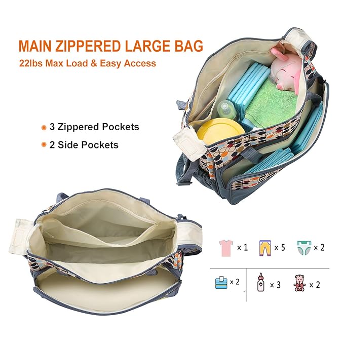 Moclever 5PCS Diaper Bag Tote Set for Baby Essentials ??Large Baby Bags for Mom, Waterproof Maternity Bags with Bottle Bag, Food Bag & Changing Pad (Gray)